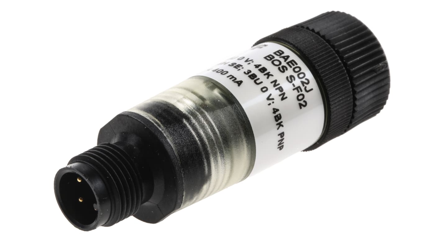 BALLUFF BOS S-F02, adattatore di segnale M12, convertitore PNP a NPN, alimentazione 10-30V cc, temperatura 0-60°C.