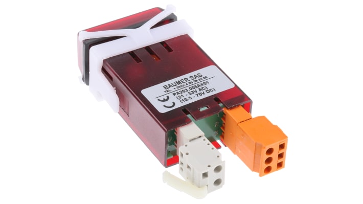 Misuratore digitale multifunzione Baumer PA203.005AX01, display LED rosso 10 mm, dimensioni 24 x 48 mm, per tensioni fino a 600 V.