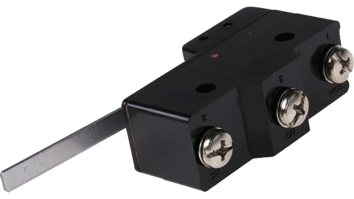 Interruttore di fine corsa Omron Z-15GW55-B, leva SPDT, contatti NO/NC, dimensioni 28.2mm x 49.2mm x 17.45mm.