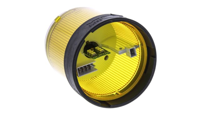 Segnalatore luminoso Schneider Electric XVBC2B8 giallo, LED 24V ca/cc, IP65, Ø 70mm, h 63mm. Ideale per ambienti rumorosi e pericolosi.