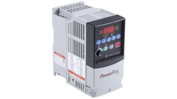 Allen Bradley 22A-D1P4N104, inverter trifase 0,4 kW, montaggio su guida DIN, dimensioni 80x136x152 mm, comunicazione ModBus.