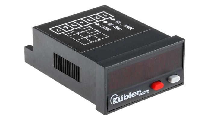 Indicatore di temperatura Kübler 6.531.012.300, dimensioni 48 x 24 mm, ingresso PT100, alimentazione 10-30 V c.c.