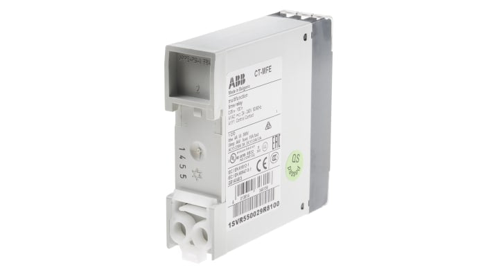 Relè timer ABB, SPDT, montaggio su guida DIN, 6 funzioni, intervallo 0.05 s a 100 h, dimensioni 22.5 x 78 x 78.5 mm.