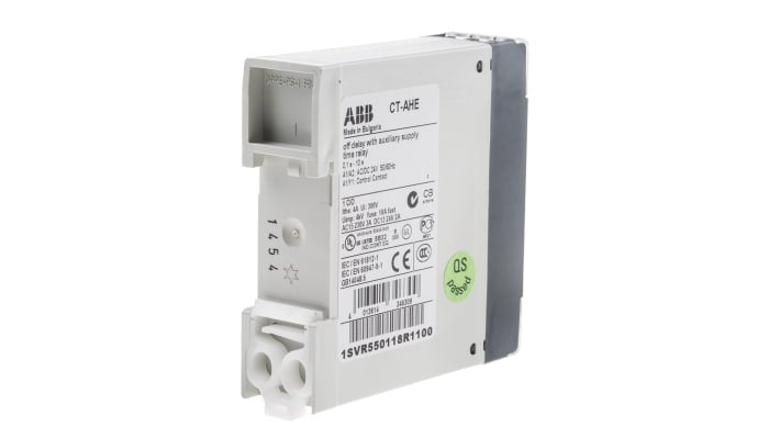 ABB Timer Relay 1SVR550118R1100, SPDT, temporizzazione 0.1-10s, montaggio su guida DIN, 22.5 mm di larghezza.