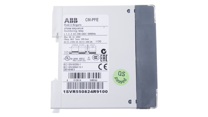 Relè di monitoraggio fase ABB, SPDT, 440V, montaggio su guida DIN, dimensioni 22,5 x 78,5 x 78mm, indicatore LED.