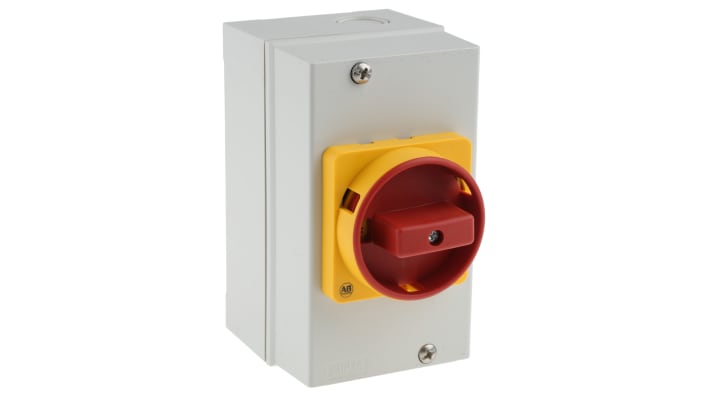 Interruttore di isolamento Allen Bradley 194E-Y16M-1753-4N, 3 poli, 16A, 690V, grado di protezione IP66, dimensioni 120x70x70mm.