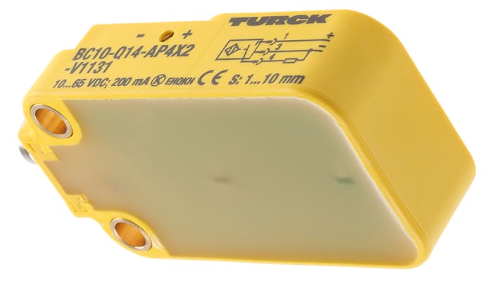 Sensore di prossimità PNP Turck BC10-Q14-AP4X2-V1131, tecnologia capacitiva, rilevamento 10 mm, IP67, cavo 2 m.