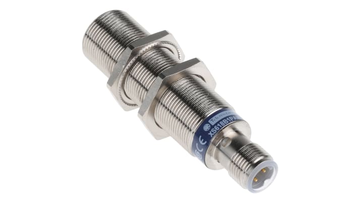 Sensore di prossimità induttivo Telemecanique XS618B1PAM12, rilevamento 8 mm, 12-48 V c.c. Ottone nichelato. Ideale per applicazioni industriali.