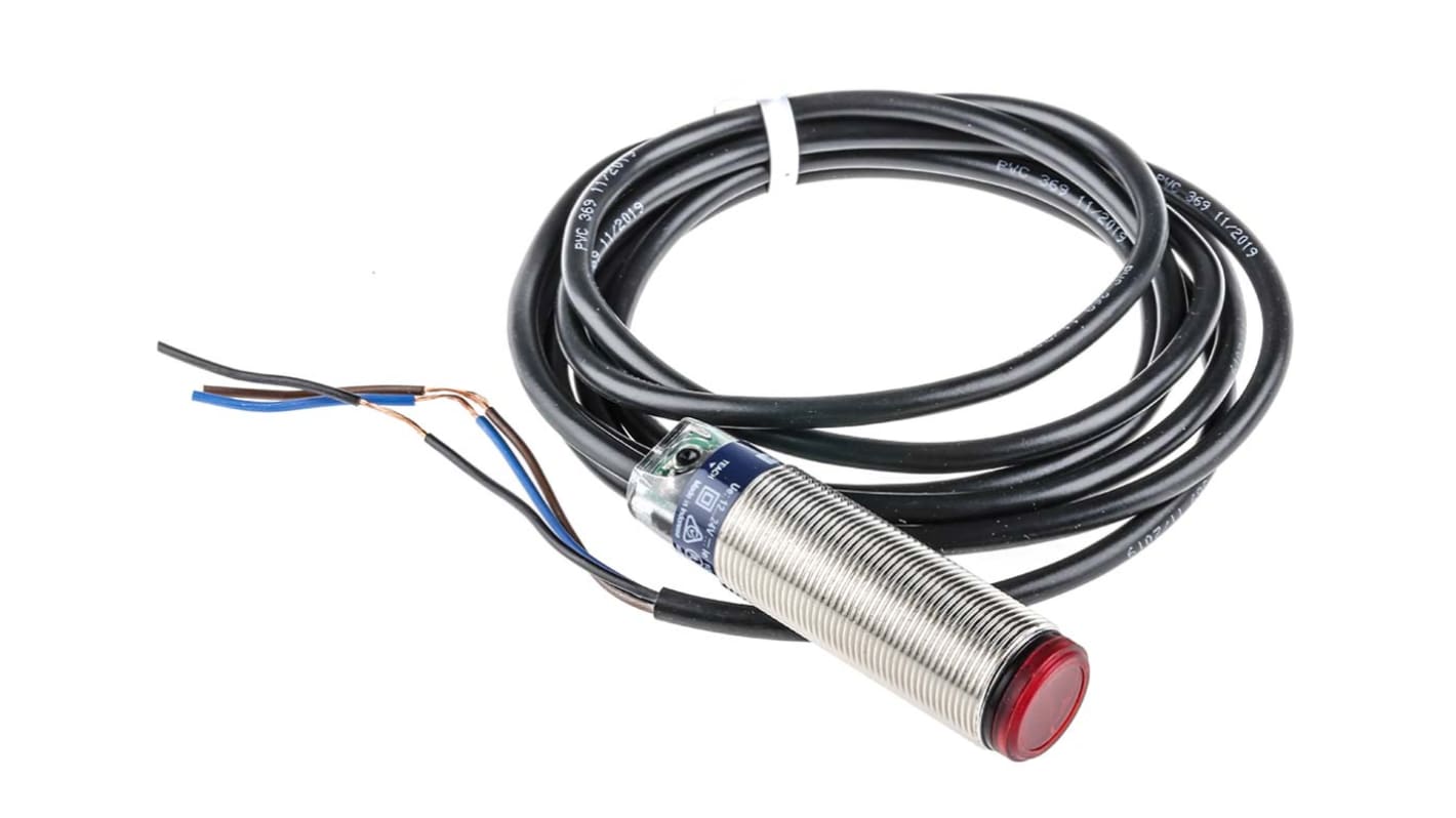Sensore fotoelettrico cilindrico Telemecanique Sensors XUB0BPSNL2, rilevamento da 120 mm a 15 m, uscita PNP, IP65/IP67.