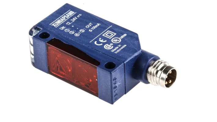 Sensore fotoelettrico rettangolare Telemecanique Sensors XUM0APSAM8, rilevamento da 100 mm a 10 m, uscita PNP, IP67.