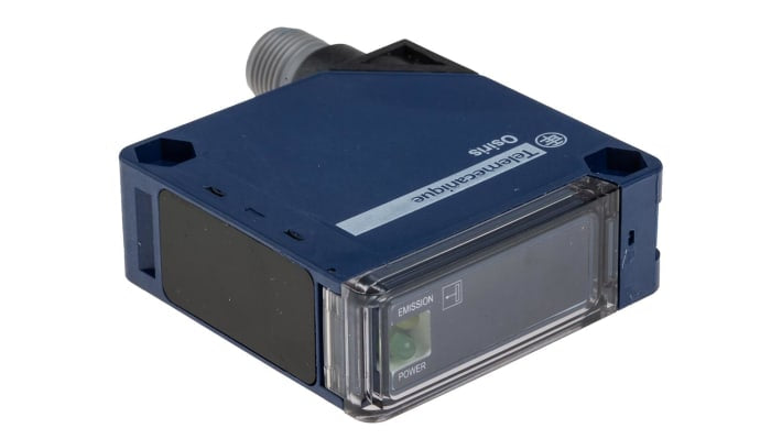 Sensore fotoelettrico Telemecanique Sensors XUK0AKSAM12T, compatto, rilevamento a 30 m, corpo 50x50 mm, IP67, M12.
