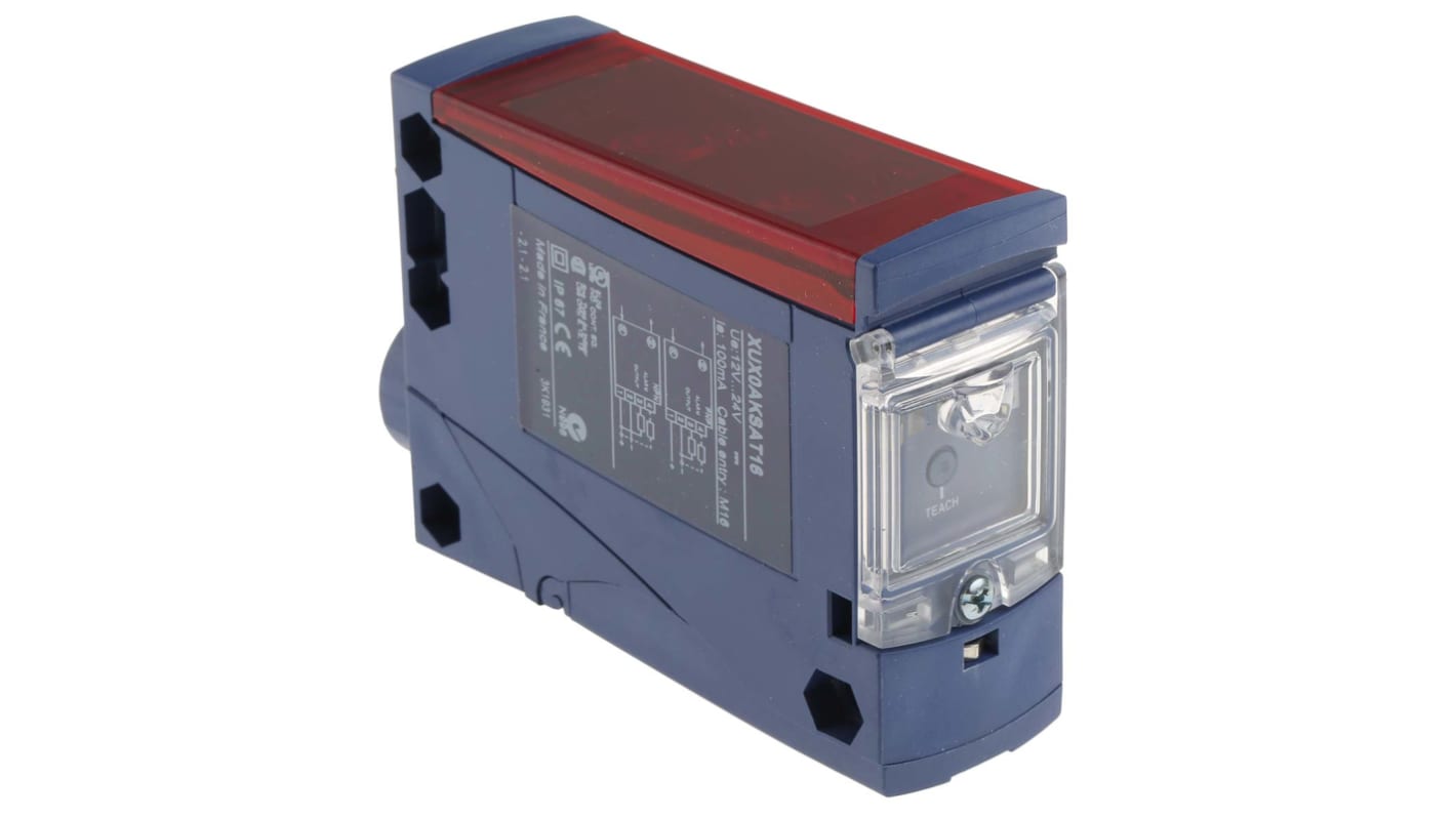 Sensore fotoelettrico rettangolare Telemecanique Sensors XUX0AKSAT16, rilevamento da 1,3 m a 40 m, uscita NPN/PNP, IP65/IP67.