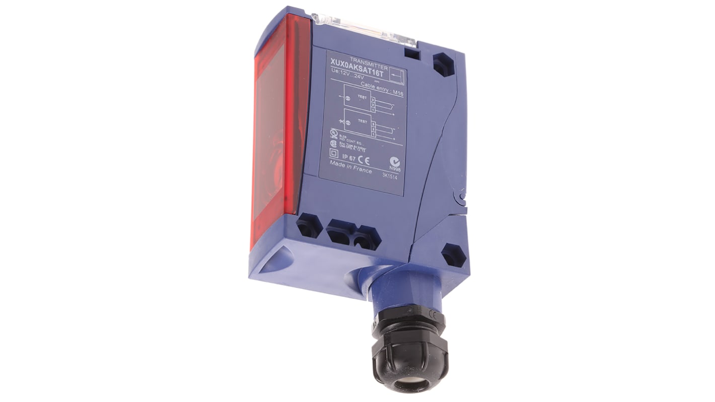 Sensore fotoelettrico rettangolare Telemecanique Sensors XUX0AKSAT16T, rilevamento fino a 40 m, corpo in plastica, programmabile, IP65/IP67.