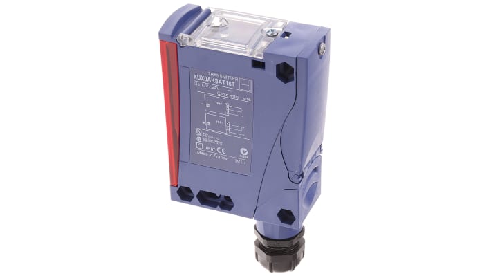Sensore fotoelettrico rettangolare Telemecanique Sensors XUX0AKSAT16T, rilevamento fino a 40 m, corpo in plastica, programmabile, IP65/IP67.