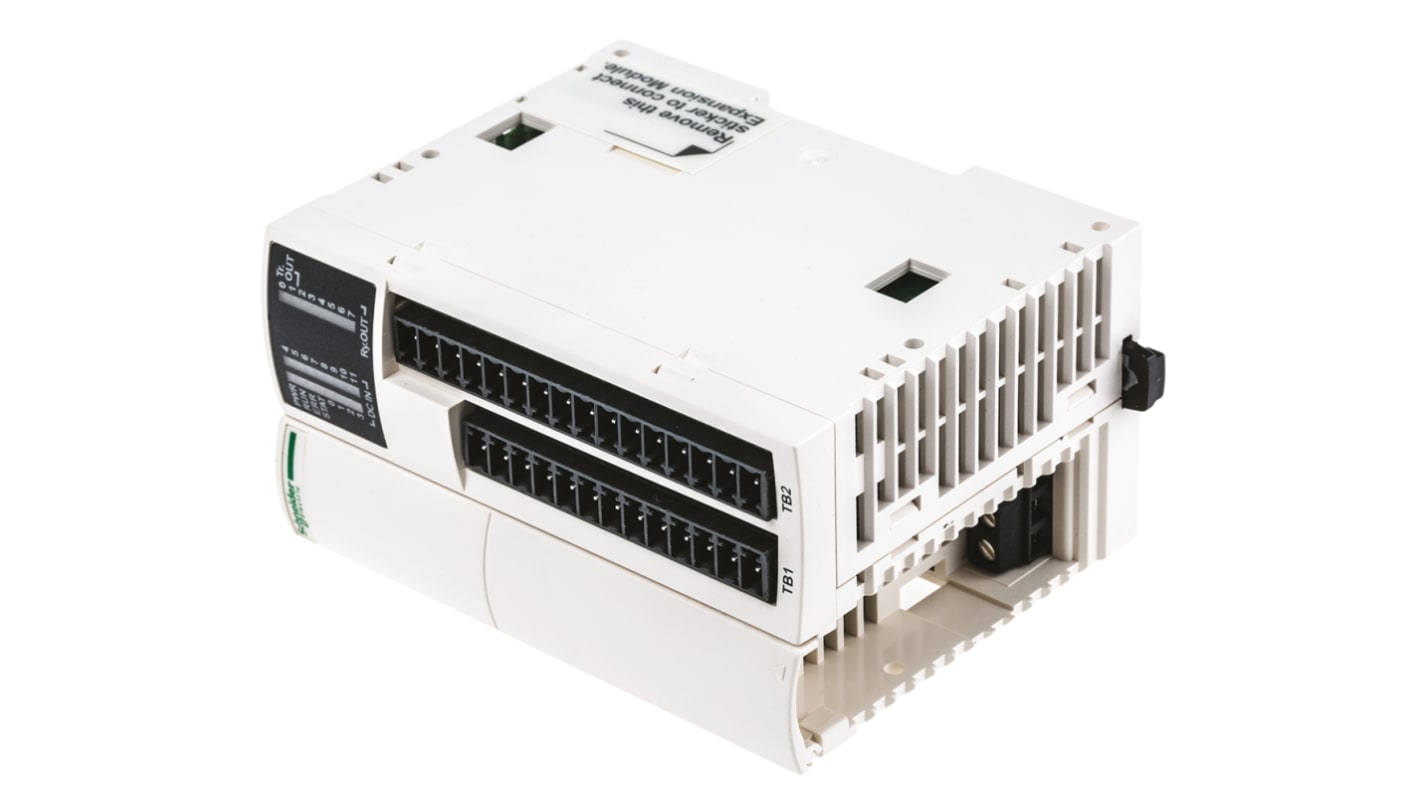 Modulo logico Schneider Electric TWDLMDA20DRT, 8 uscite, ingressi 24 V c.c., montaggio su guida DIN, dimensioni 90 x 36 x 70 mm.