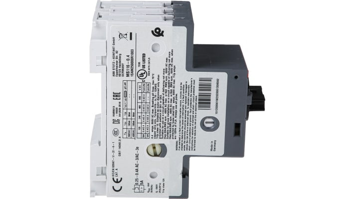 Interruttore automatico del motore ABB 1SAM250000R1003, per motori fino a 16A, dimensioni 90mm x 45mm x 80.1mm, protezione da sovraccarichi e cortocircuiti.