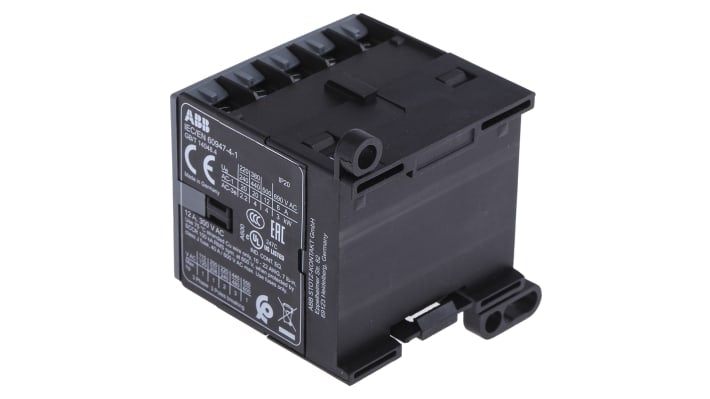 Contattore ABB GJL1211001R8100, 3 poli, 9 A, bobina 230 V, montaggio su guida DIN, dimensioni 46,5 x 52,5 x 57,5 mm.