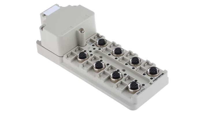 Scatola sensore Weidmüller 8 porte M12, resistente IP68 - Serie SAI - 1701250000. Ideale per PLC in ambienti difficili.