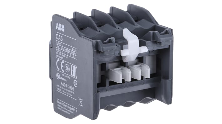 Modulo contatti ABB 1SBN010040R1122 - CA5-22M, 4 contatti (2NC + 2NO), montaggio frontale, dimensioni 44 x 47 x 39 mm, grado di protezione IP20.