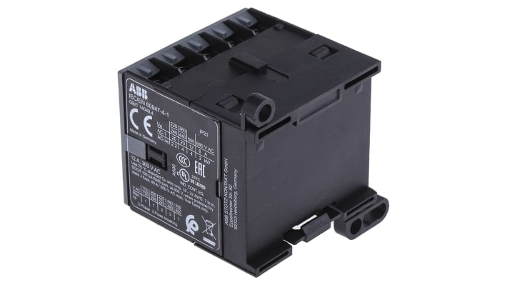 Contattore ABB BC6-30-01-01, 3 poli, 20 A, montaggio su guida DIN, dimensioni 57,5 x 52,5 x 46,5 mm.