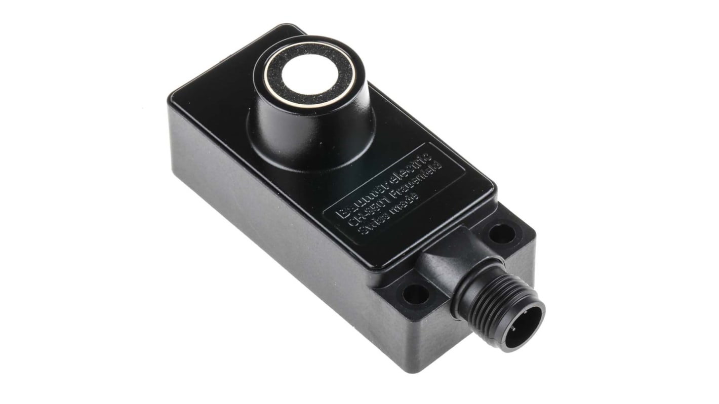 Baumer UNDK 30P1712/S14, sensore di prossimità PNP, rilevamento 60-400 mm, alimentazione 12-30 V c.c., IP67, dimensioni 65 x 30 x 31 mm.