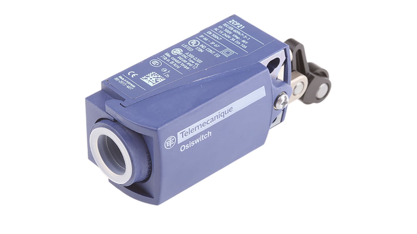 Interruttore di fine corsa Telemecanique Sensors XCKP2127P16, attuatore stantuffo, configurazione NO/NC, protezione IP66/IP67.