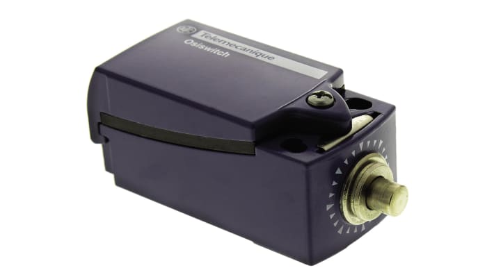 Interruttore di fine corsa Telemecanique Sensors XCKD2110P16, attuatore stantuffo NO/NC, dimensioni 65x31x30mm, grado di protezione IP66.