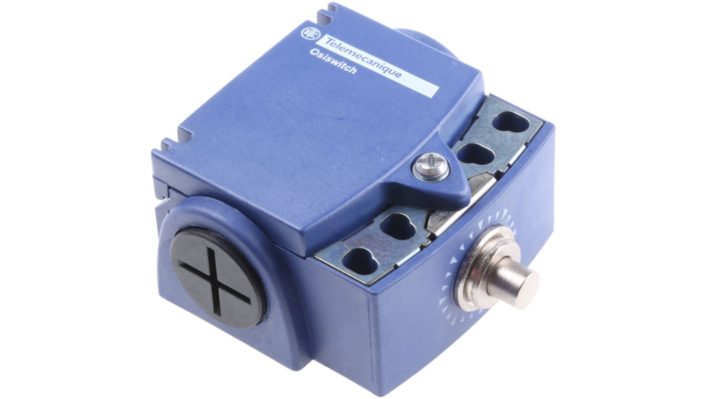 Interruttore di fine corsa Telemecanique Sensors XCKT2110P16, stantuffo NO/NC, 240V, 10A, IP66/IP67, dimensioni 58mm x 51mm x 30mm.