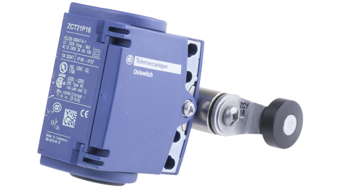 Interruttore di fine corsa Telemecanique Sensors XCKT2118P16, leva NO/NC, protezione IP66/IP67, dimensioni 51mm x 58mm x 30mm.