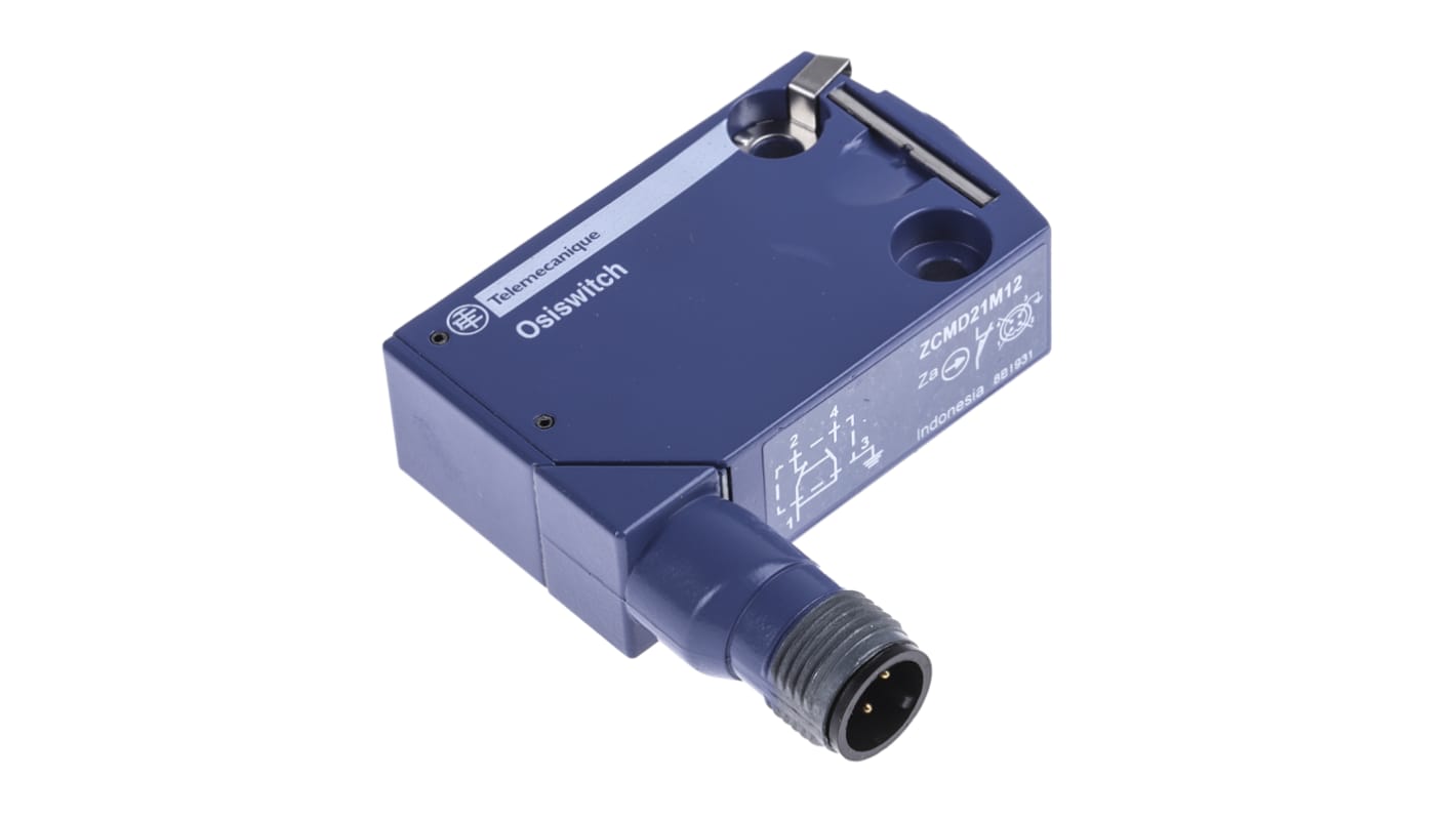 Interruttore di fine corsa Telemecanique Sensors ZCMD21M12, contatti NO/NC, protezione IP66/IP67, corpo in lega di zinco, dimensioni 50mm x 30mm x 16mm.