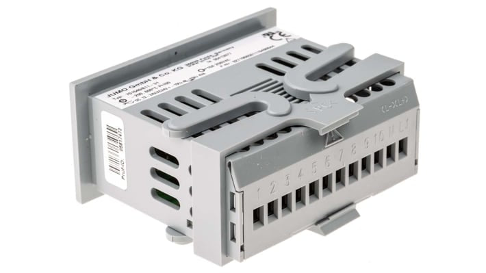 Jumo 701540/811-31, misuratore digitale da pannello con display LCD, alimentazione 12-24 Vdc, dimensioni 76mm x 36mm.