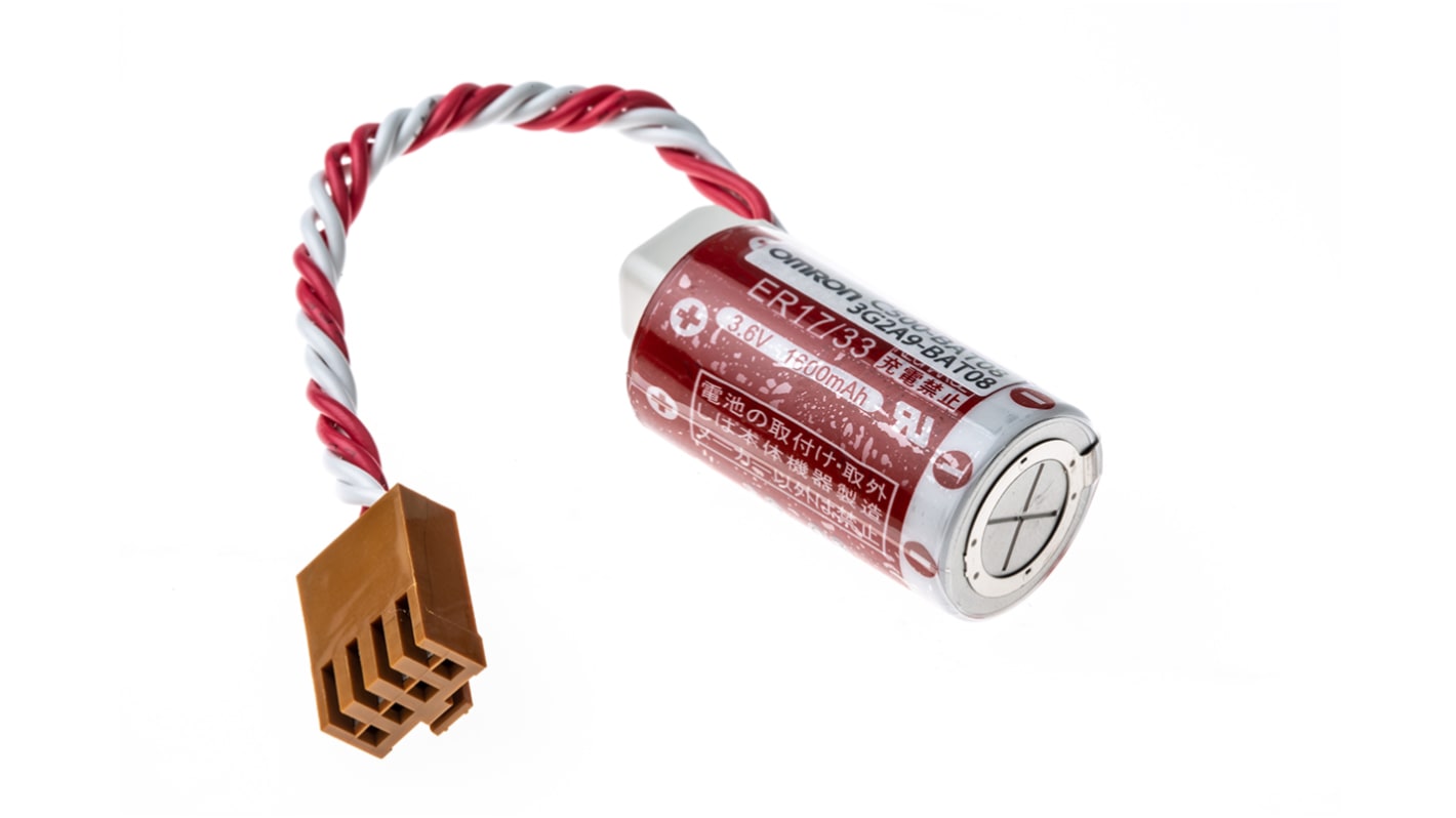 Batteria Omron C500-BAT08 per CPU PLC, compatibile con HMI serie NT, lunga durata e facile sostituzione.