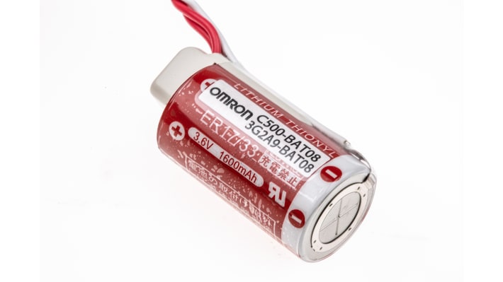 Batteria Omron C500-BAT08 per CPU PLC, compatibile con HMI serie NT, lunga durata e facile sostituzione.