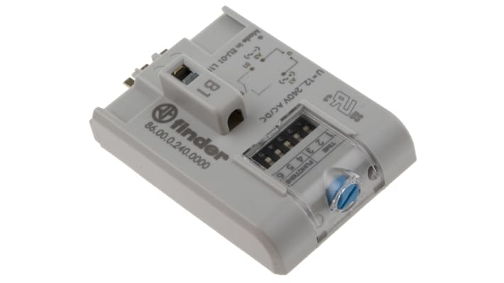 Finder, modulo timer multifunzione a stato solido, 230VAC, intervallo 0,05s-100h, montaggio a innesto, grado di protezione IP20.