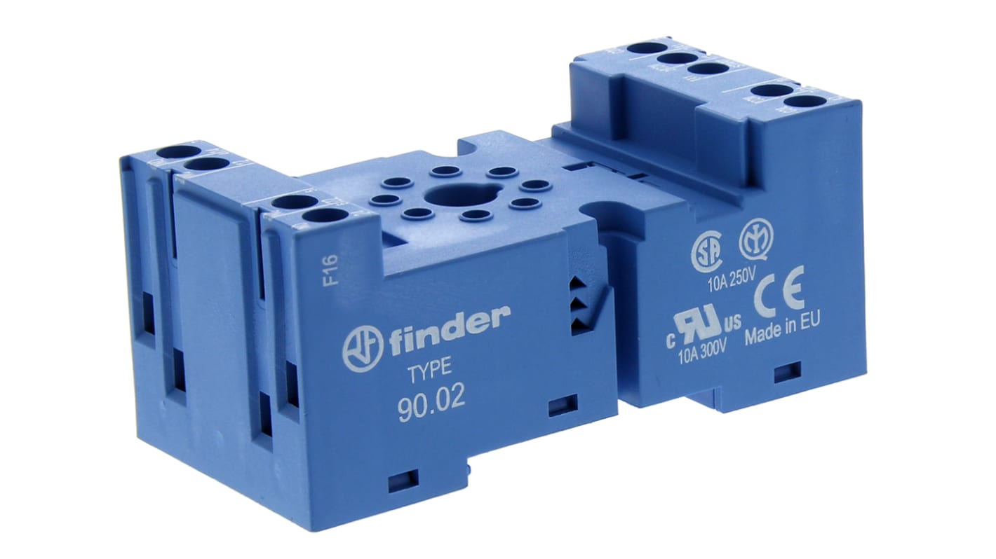 Finder 90.02SMA, zoccolo per relè a 8 e 11 pin, montaggio su guida DIN, tensione 250V, corrente 10A, con indicatore LED.