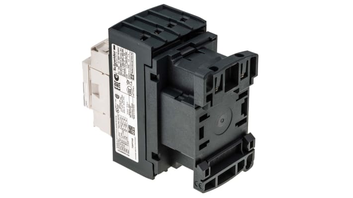 Contattore 4 poli Schneider Electric LC1DT20P7, tensione bobina 230 V c.a., corrente 20 A, montaggio su piastra, dimensioni 85x45x90 mm.