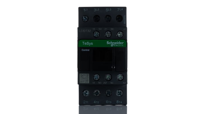 Contattore Schneider Electric LC1DT32P7, 4 poli, 32 A, 230 V c.a., dimensioni 91 x 45 x 97 mm, grado di protezione IP20.