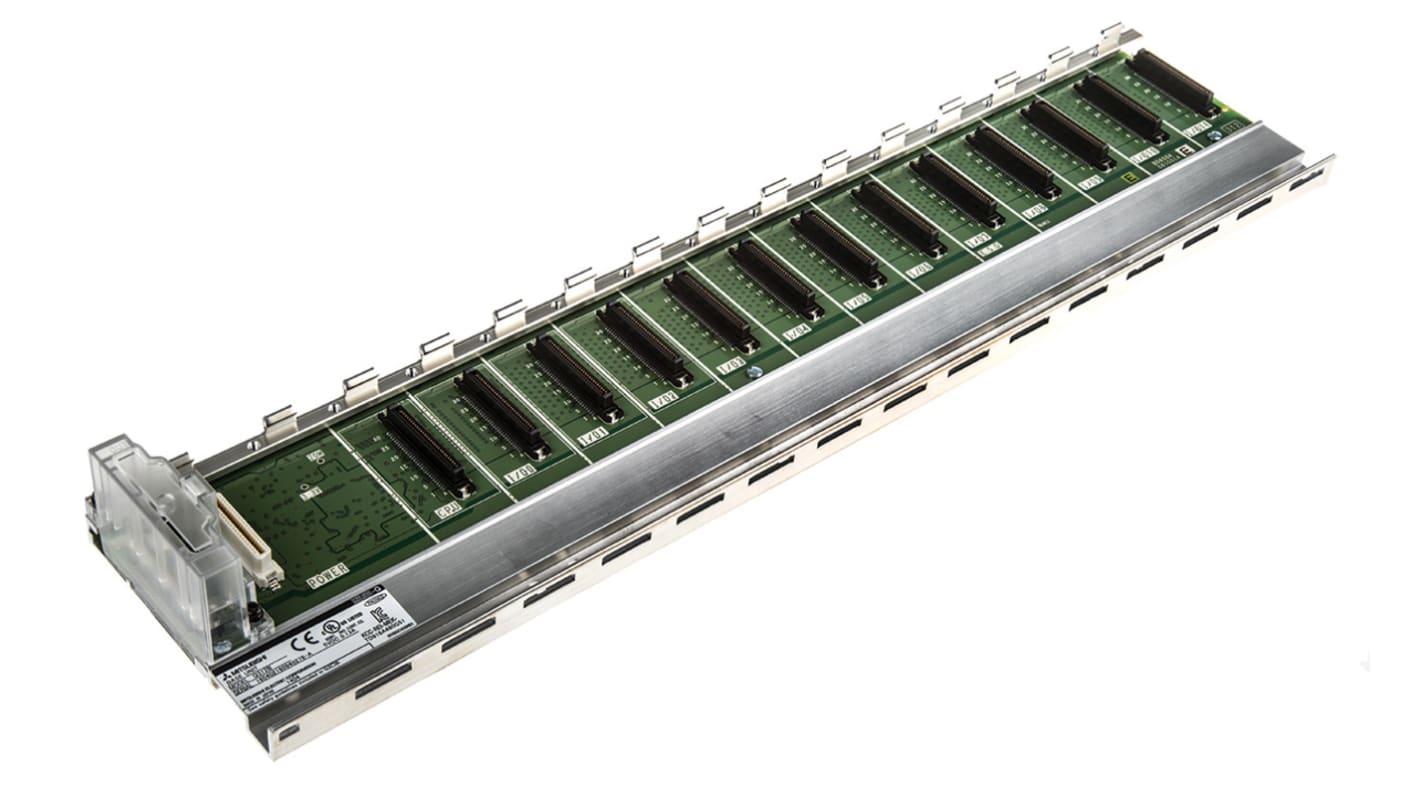 Mitsubishi Electric Q312B-E, unità base per montaggio su guida DIN, compatibile con moduli MELSEC Q, temperatura max +55°C.