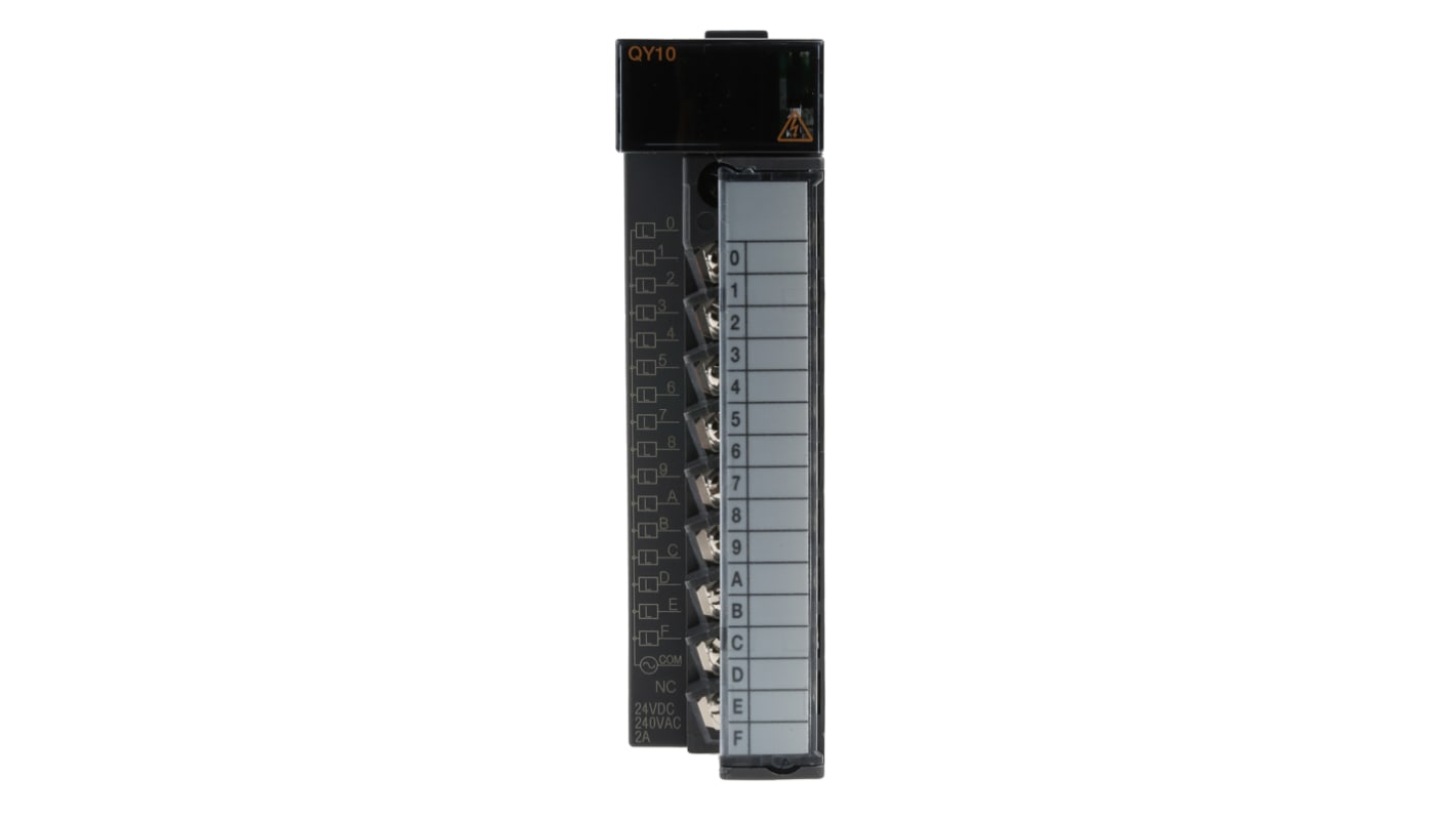 Modulo I/O PLC Mitsubishi Electric QY10, 16 uscite relè digitali, dimensioni 98 x 27,4 x 90 mm, per automazione industriale.