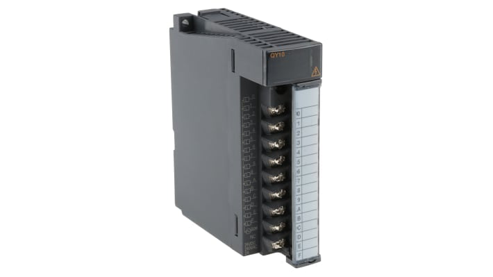 Modulo I/O PLC Mitsubishi Electric QY10, 16 uscite relè digitali, dimensioni 98 x 27,4 x 90 mm, per automazione industriale.