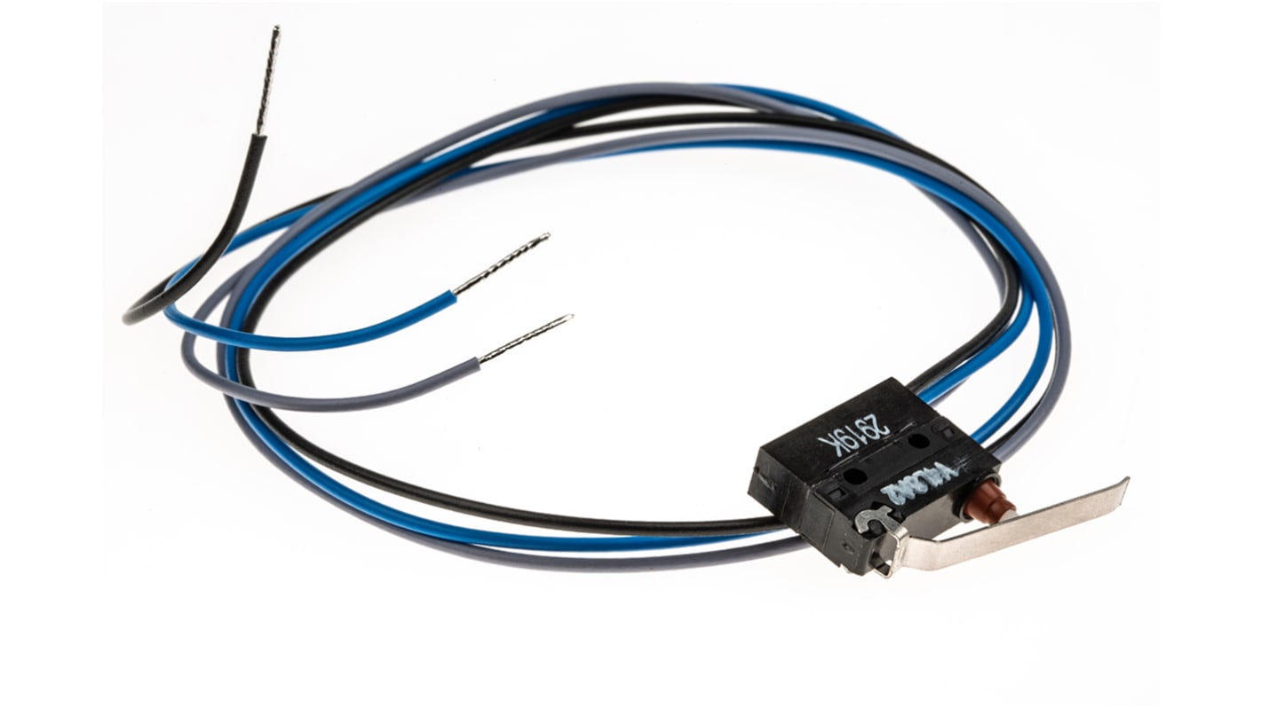 Microinterruttore Saia-Burgess V4LSA2 SPDT, attivazione a scatto, IP67, pre-cablato, temperatura -40/+85 °C.