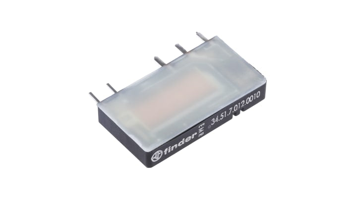 Relè di potenza Finder SPDT 12V cc, ultrasottile 5 mm, montaggio su PCB, contatti in argento, isolamento 6 kV.
