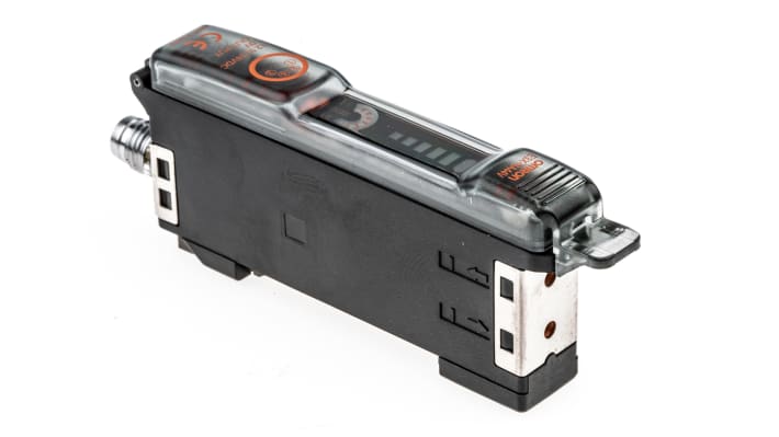 Sensore a fibre ottiche PNP Omron E3XNA44V, dimensioni 89,7 x 12 x 36,9 mm, alimentazione 12-24 V c.c., LED rosso.