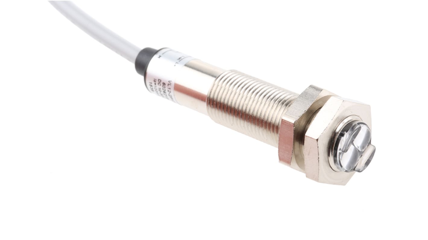 Sensore fotoelettrico cilindrico Sick VL12-2P132 a retroriflessione, rilevamento fino a 2,8 m, montaggio filettato, IP67.