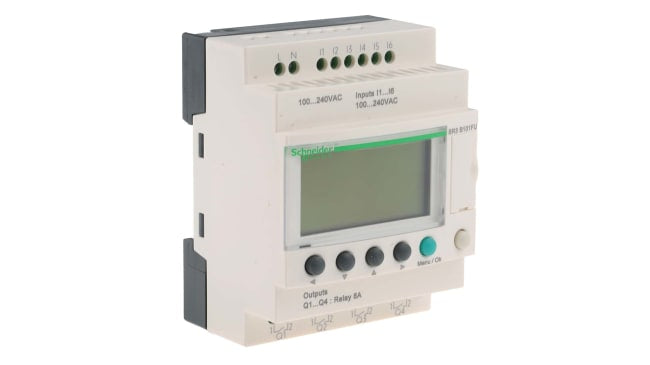Modulo logico Schneider Electric Zelio Logic Smart SR3B101FU con 6 ingressi e 4 uscite - Automazione industriale e commerciale efficiente.