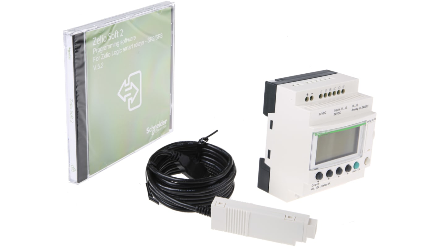 Modulo I/O Schneider Electric SR3PACKBD per automazione, 6 ingressi, 4 uscite relè, montaggio su guida DIN, dimensioni 90 x 71,2 x 59 mm.