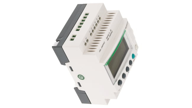 Modulo I/O Zelio Logic Schneider Electric SR3PACKFU, 6 ingressi digitali, 4 uscite relè, montaggio su guida DIN, dimensioni 90 x 71,2 x 59 mm.