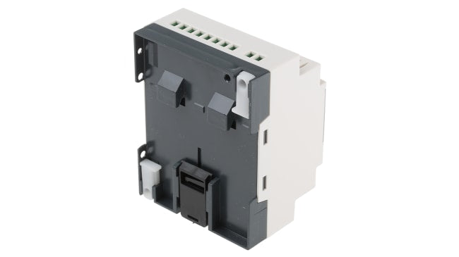 Modulo logico Schneider Electric SR2A101FU per guida DIN, 6 ingressi, 4 uscite relè, dimensioni 71,2 x 107,6 x 59,5 mm.