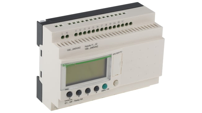 Schneider Electric SR2B201FU: Modulo logico Zelio Logic Smart con 12 ingressi e 8 uscite, ideale per automazione industriale.