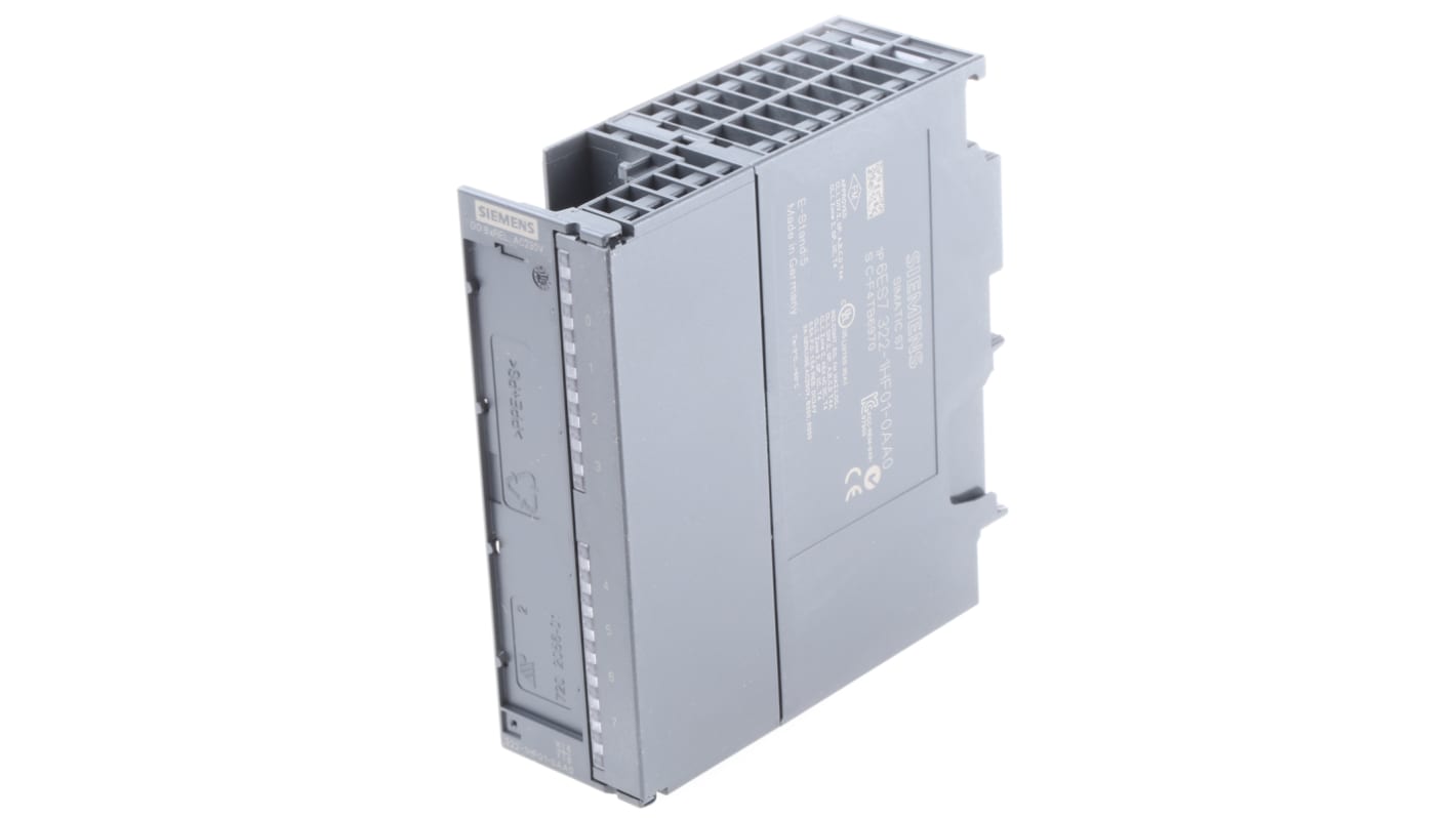 Modulo I/O digitale Siemens 6ES7322-1HF01-0AA0 per S7-300, 8 uscite relè, corrente 2 A, dimensioni 125 x 40 x 120 mm.